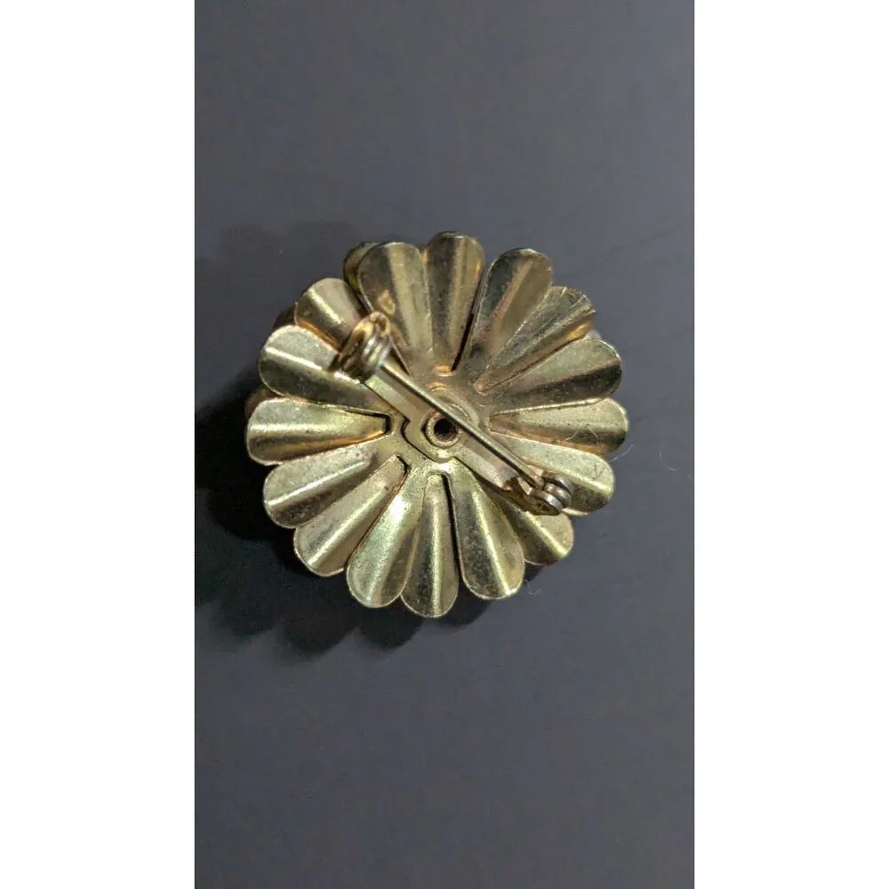 Vintage‎ Floral Brooch  Blue & Clear Rhinestones Retro  Jewelry Pin Gold tone